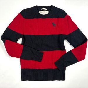 Abercrombie & Fitch Wool Sweater Mens M Muscle Fit Red Navy Stripe VTG